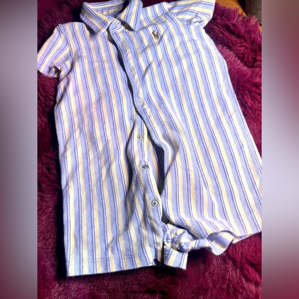 Ralph Lauren Baby Boy Oxford Shortall - Blue and Yellow Stripes - Picture 3 of 6